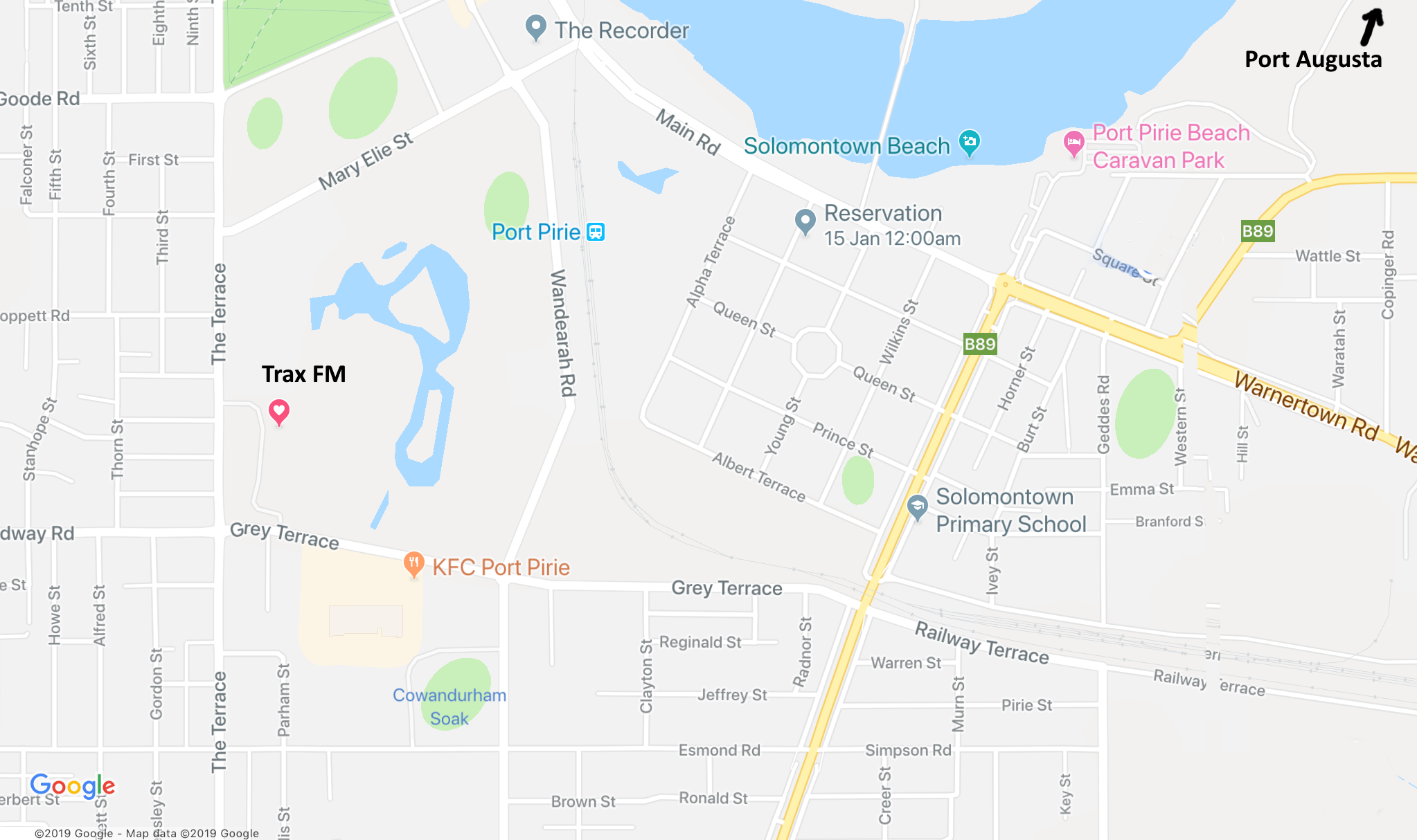 Map of Port Pirie and Trax FM